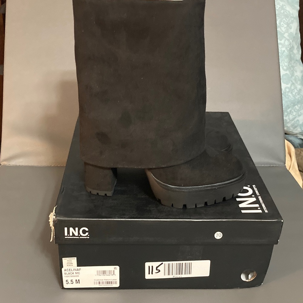 INC International Concepts Black Suede Heeled Boots